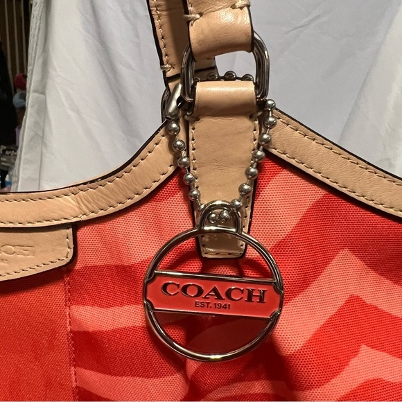 COACH Devin Signature Orange Zebra Print Large Shoulder Bag #F24022 - Picture 13 of 16